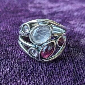 Silpada 925 Sterling Silver Ring Natural Pink Tourmalines, Garnet, Pink Quartz